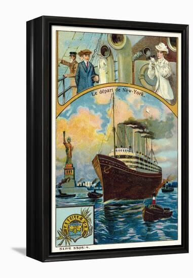 Ocean Liner Departing from New York-null-Framed Premier Image Canvas