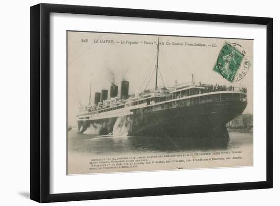 Ocean Liner 'France', Le Havre. Postcard Sent in 1913-French Photographer-Framed Giclee Print