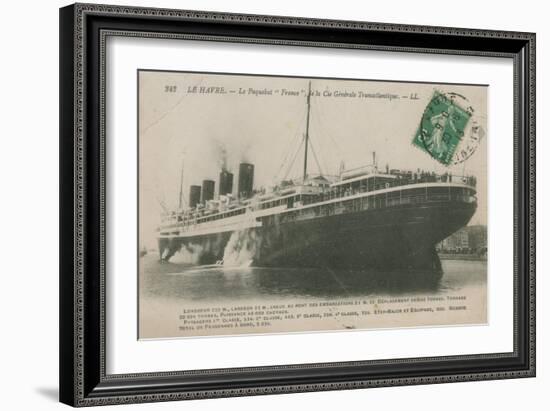 Ocean Liner 'France', Le Havre. Postcard Sent in 1913-French Photographer-Framed Giclee Print