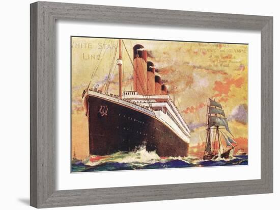 Ocean Liner Next to Tall Sailing Ship-null-Framed Art Print