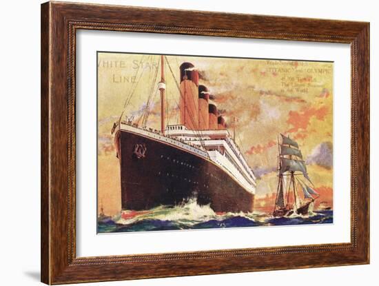 Ocean Liner Next to Tall Sailing Ship-null-Framed Art Print