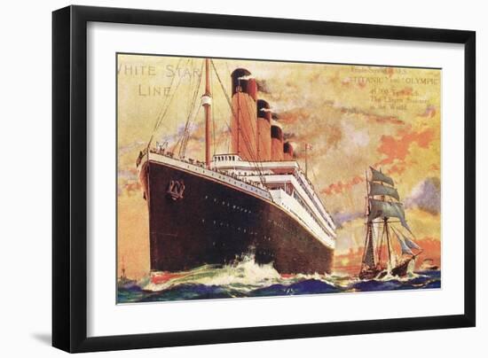 Ocean Liner Next to Tall Sailing Ship-null-Framed Art Print