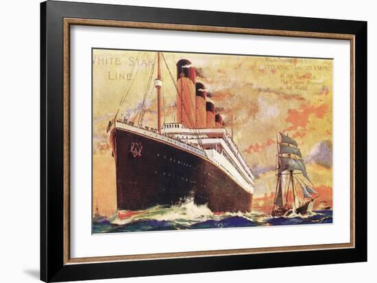 Ocean Liner Next to Tall Sailing Ship-null-Framed Art Print