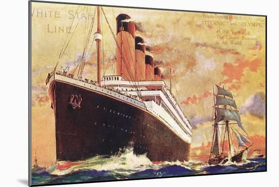 Ocean Liner Next to Tall Sailing Ship-null-Mounted Art Print