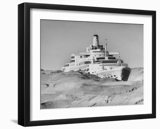 Ocean Liner "Oriana" Passing Through Desert Dunes Going Through Suez Canal-John Dominis-Framed Photographic Print