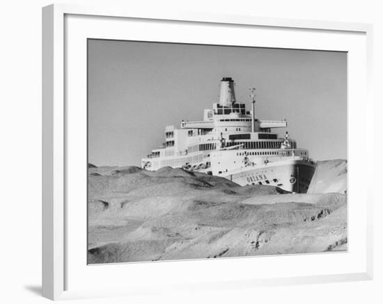 Ocean Liner "Oriana" Passing Through Desert Dunes Going Through Suez Canal-John Dominis-Framed Photographic Print