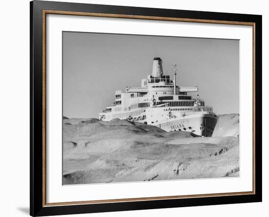 Ocean Liner "Oriana" Passing Through Desert Dunes Going Through Suez Canal-John Dominis-Framed Photographic Print