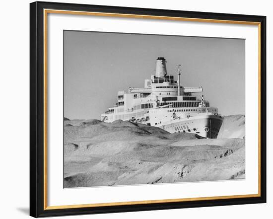 Ocean Liner "Oriana" Passing Through Desert Dunes Going Through Suez Canal-John Dominis-Framed Photographic Print