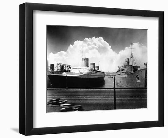 Ocean Liners in New York Port-null-Framed Photographic Print