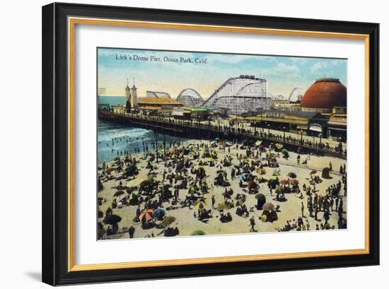 Ocean Park, California - View of Lick's Dome Pier-Lantern Press-Framed Art Print