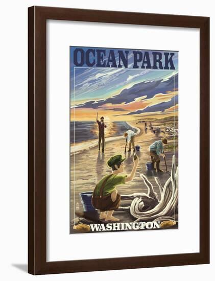 Ocean Park, Washington - Clam Diggers-Lantern Press-Framed Art Print