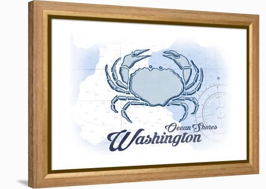 Ocean Shores, Washington - Crab - Blue - Coastal Icon-Lantern Press-Framed Stretched Canvas