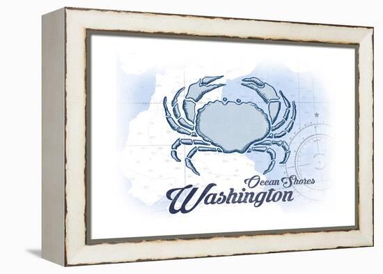 Ocean Shores, Washington - Crab - Blue - Coastal Icon-Lantern Press-Framed Stretched Canvas