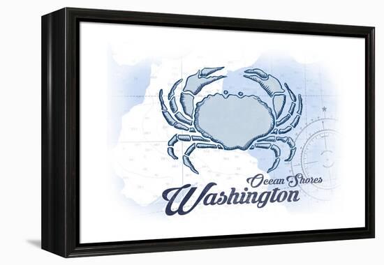 Ocean Shores, Washington - Crab - Blue - Coastal Icon-Lantern Press-Framed Stretched Canvas