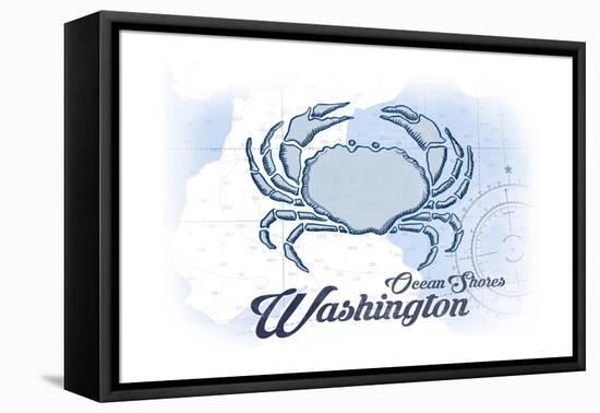 Ocean Shores, Washington - Crab - Blue - Coastal Icon-Lantern Press-Framed Stretched Canvas