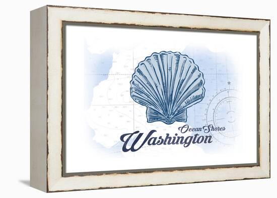 Ocean Shores, Washington - Scallop Shell - Blue - Coastal Icon-Lantern Press-Framed Stretched Canvas