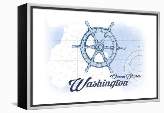 Ocean Shores, Washington - Ship Wheel - Blue - Coastal Icon-Lantern Press-Framed Stretched Canvas