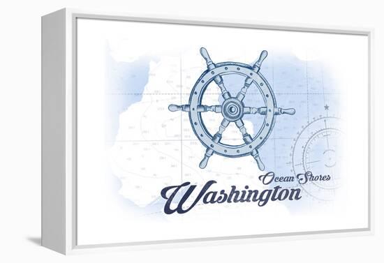 Ocean Shores, Washington - Ship Wheel - Blue - Coastal Icon-Lantern Press-Framed Stretched Canvas