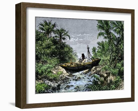 Ocean Steamship Carried Inland in Sumatra by Tsunami from the Krakatoa Eruption, 1883-null-Framed Giclee Print