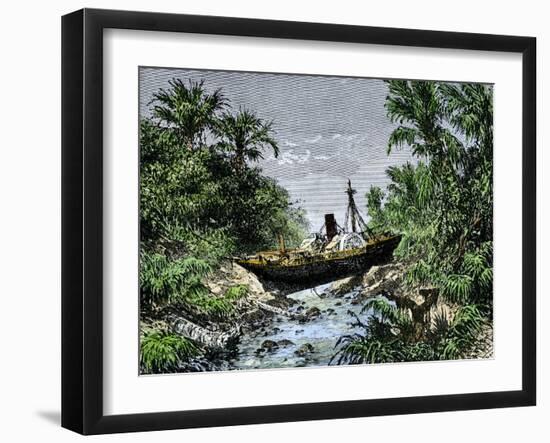 Ocean Steamship Carried Inland in Sumatra by Tsunami from the Krakatoa Eruption, 1883-null-Framed Giclee Print