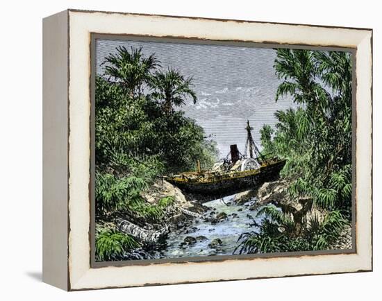 Ocean Steamship Carried Inland in Sumatra by Tsunami from the Krakatoa Eruption, 1883-null-Framed Premier Image Canvas