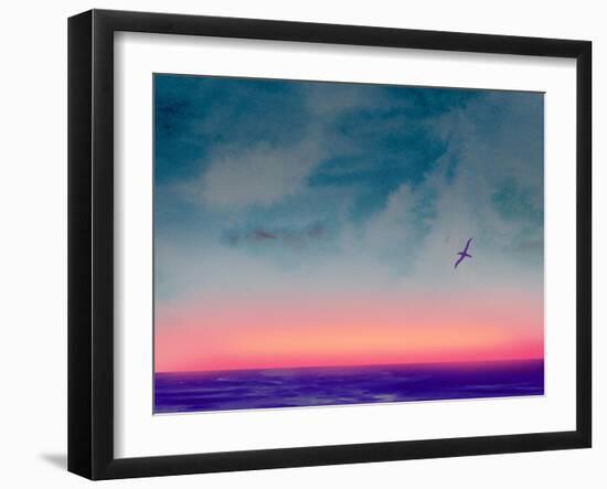 Ocean Sunset Watercolor I-Hallie Clausen-Framed Art Print