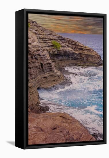 Ocean view from Spitting Caves. Oahu. Hawaii.-Tom Norring-Framed Premier Image Canvas