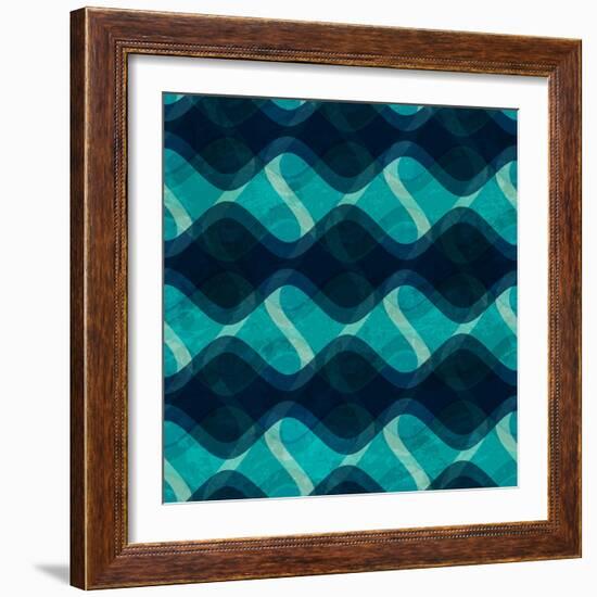 Ocean Wave Seamless Texture with Grunge Effect-gudinny-Framed Premium Giclee Print