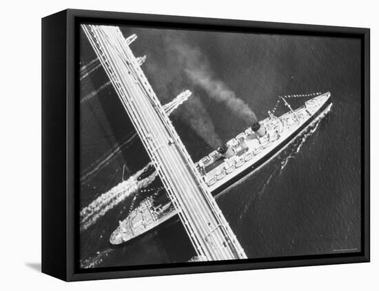 Oceanliner, Queen Mary on Last Sailing from New York to England-Arthur Schatz-Framed Premier Image Canvas