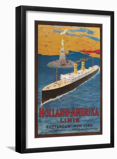 Oceanliner, Statue of Liberty, New York City--Framed Art Print