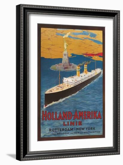 Oceanliner, Statue of Liberty, New York City--Framed Art Print