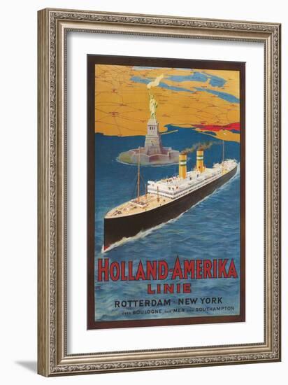 Oceanliner, Statue of Liberty, New York City-null-Framed Premium Giclee Print