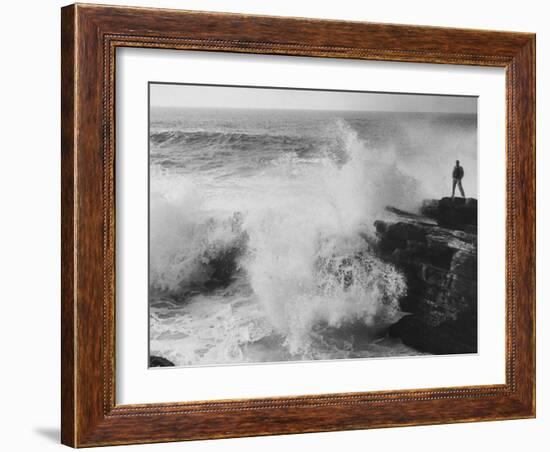 Oceanographer Willard Bascom Standing on a Rock while Observing the Crashing Surf-Bill Ray-Framed Photographic Print