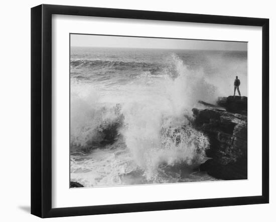 Oceanographer Willard Bascom Standing on a Rock while Observing the Crashing Surf-Bill Ray-Framed Photographic Print