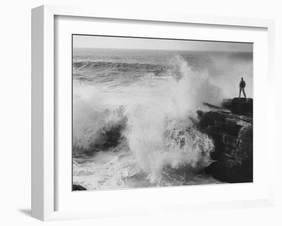 Oceanographer Willard Bascom Standing on a Rock while Observing the Crashing Surf-Bill Ray-Framed Photographic Print