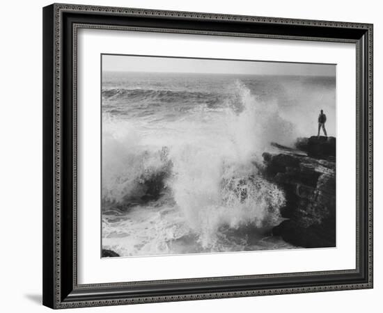 Oceanographer Willard Bascom Standing on a Rock while Observing the Crashing Surf-Bill Ray-Framed Photographic Print