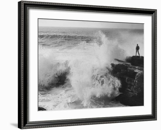 Oceanographer Willard Bascom Standing on a Rock while Observing the Crashing Surf-Bill Ray-Framed Photographic Print