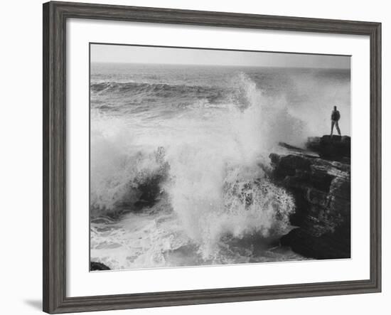 Oceanographer Willard Bascom Standing on a Rock while Observing the Crashing Surf-Bill Ray-Framed Photographic Print