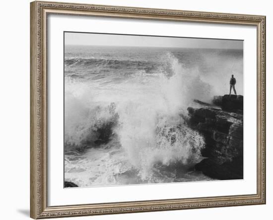 Oceanographer Willard Bascom Standing on a Rock while Observing the Crashing Surf-Bill Ray-Framed Photographic Print