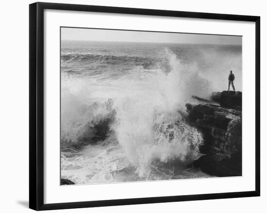 Oceanographer Willard Bascom Standing on a Rock while Observing the Crashing Surf-Bill Ray-Framed Photographic Print