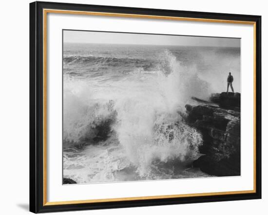 Oceanographer Willard Bascom Standing on a Rock while Observing the Crashing Surf-Bill Ray-Framed Photographic Print