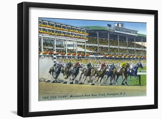 Oceanport, New Jersey - Monmouth Park Race Track Scene-Lantern Press-Framed Premium Giclee Print