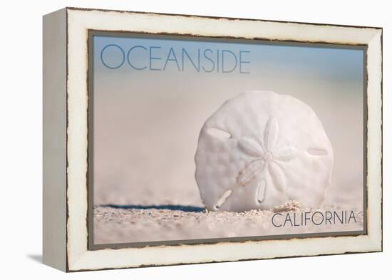 Oceanside, California - Sand Dollar on Beach-Lantern Press-Framed Stretched Canvas