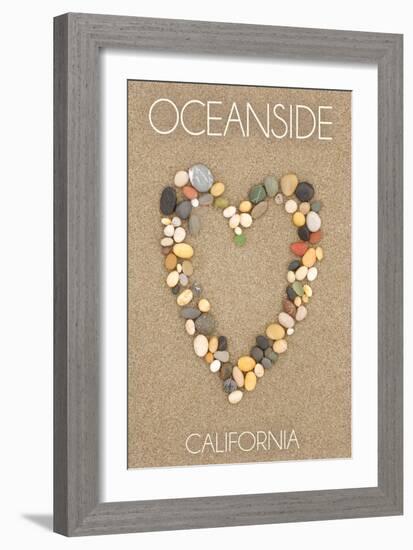 Oceanside,California - Stone Heart on Sand-Lantern Press-Framed Art Print