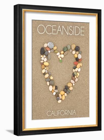 Oceanside,California - Stone Heart on Sand-Lantern Press-Framed Art Print