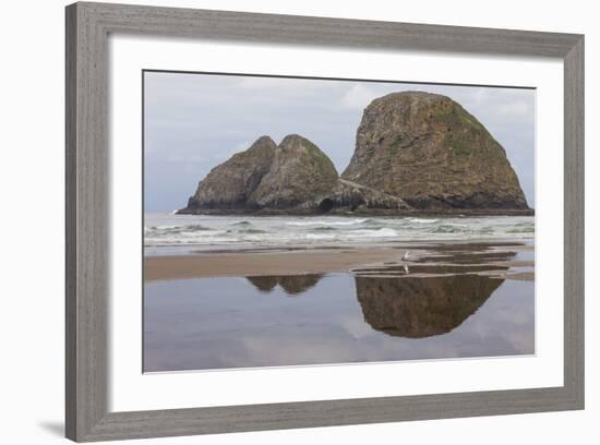 Oceanside, Oregon. Three Arch Rocks Seen from the Beach at Low Tide-Michael Qualls-Framed Photographic Print