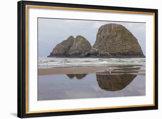 Oceanside, Oregon. Three Arch Rocks Seen from the Beach at Low Tide-Michael Qualls-Framed Photographic Print