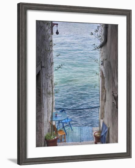 Oceanside Seating For Two, Rovigno, Croatia-Adam Jones-Framed Photographic Print