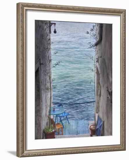 Oceanside Seating For Two, Rovigno, Croatia-Adam Jones-Framed Photographic Print