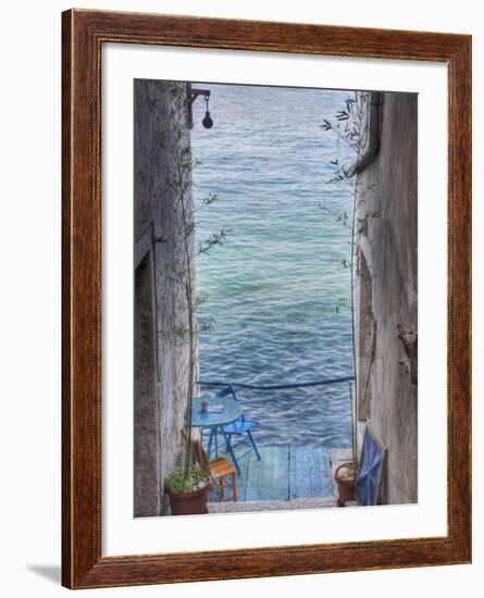 Oceanside Seating For Two, Rovigno, Croatia-Adam Jones-Framed Photographic Print